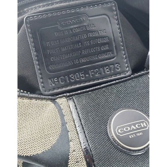 Coach Signature Stripe Hobo Convertible Shoulder Bag/Cross body Tan Black - Picture 7 of 8